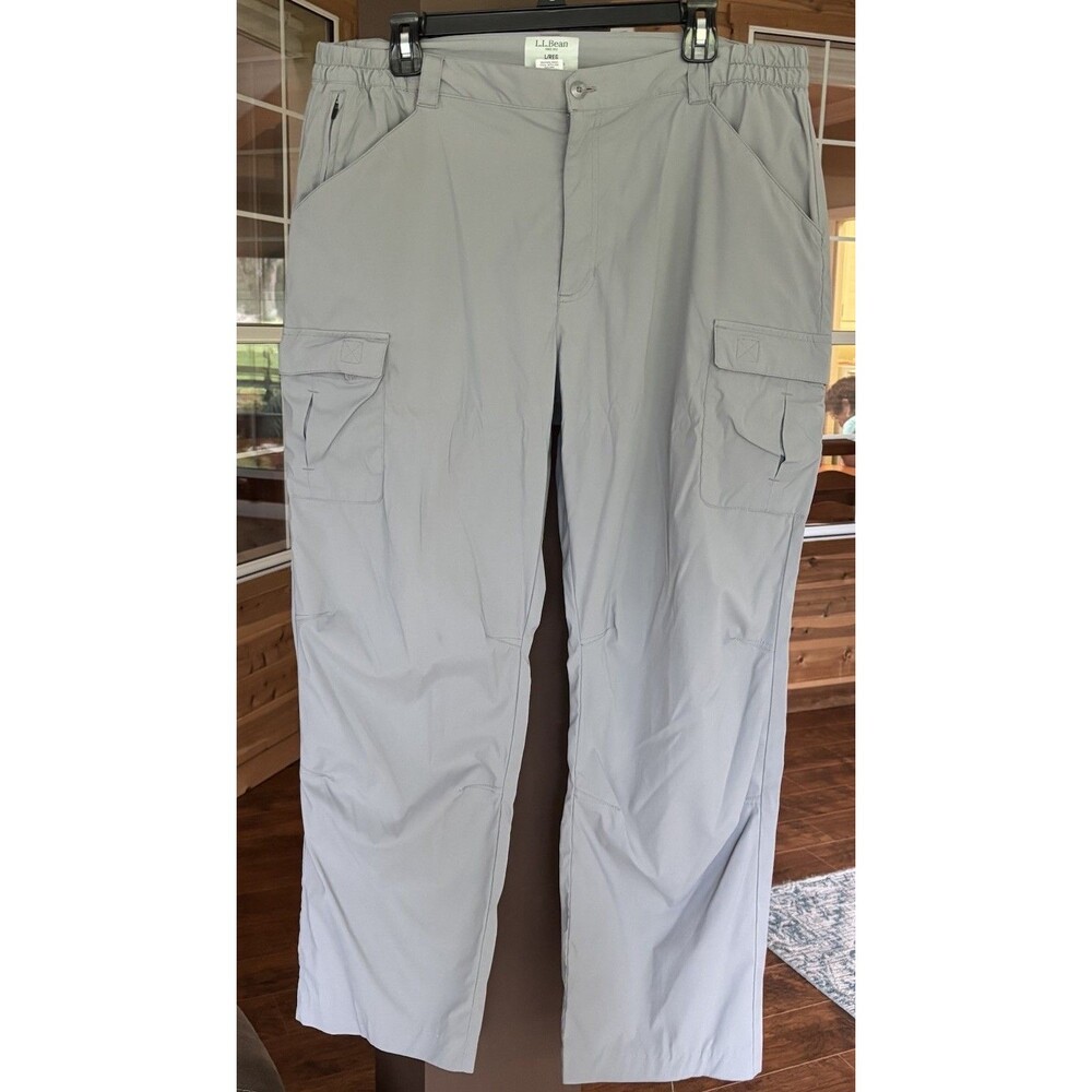 2 Pair L.L. Bean Hiking Pant Men L Gray Brown Stretch Waist Cargo Gorpcore - Picture 3 of 11